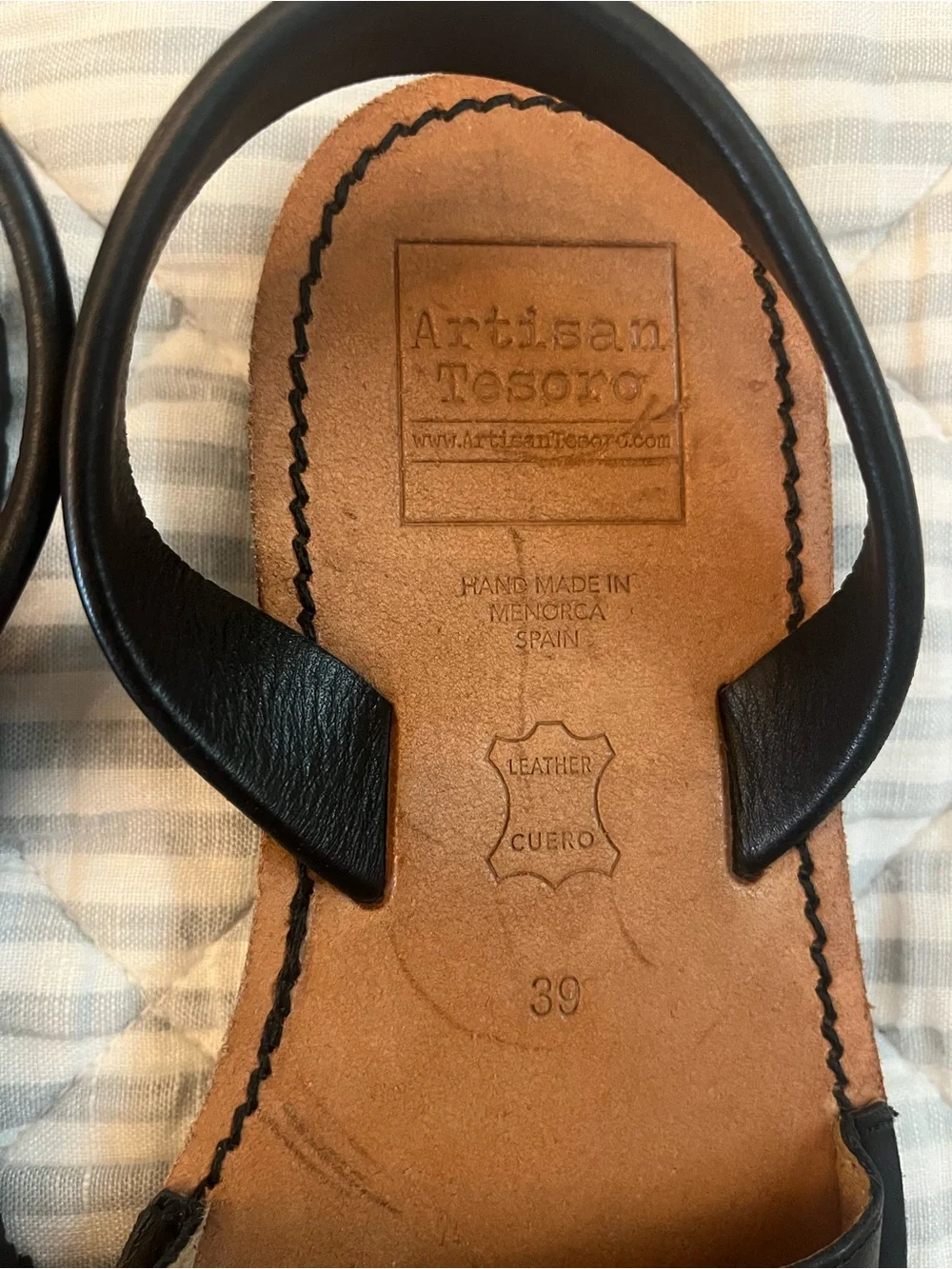 Artisan Tesora Black Leather Avarca Sandal size 39